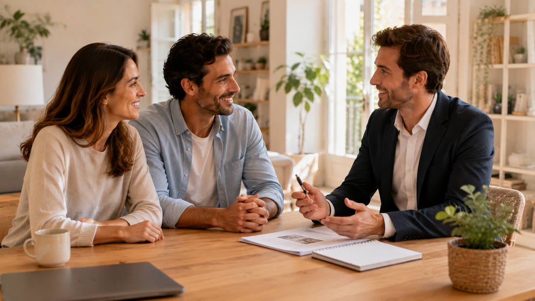 Propietario hablando con un agente inmobiliario