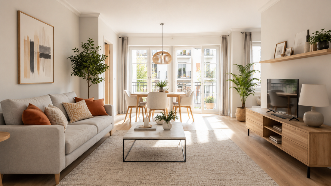 Pareja en el salón de su piso en venta