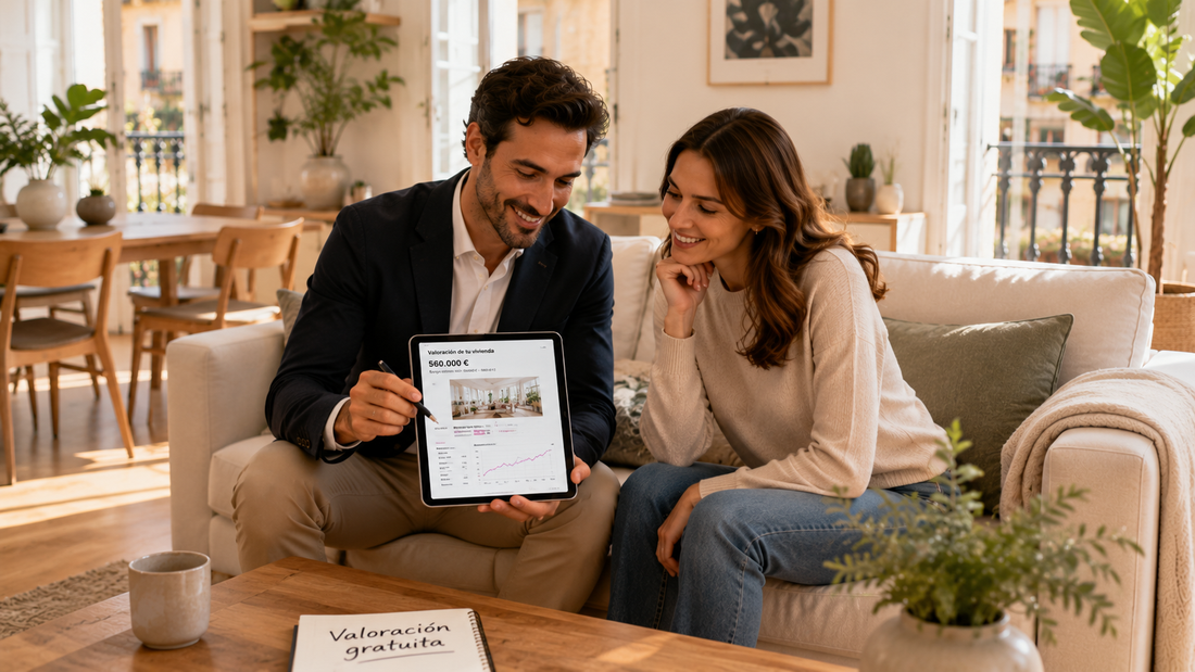 Agente inmobiliario revisando el precio de una vivienda