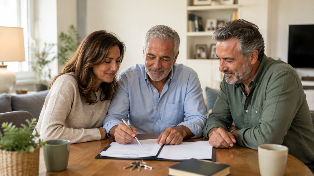 Familia revisando la herencia de una vivienda