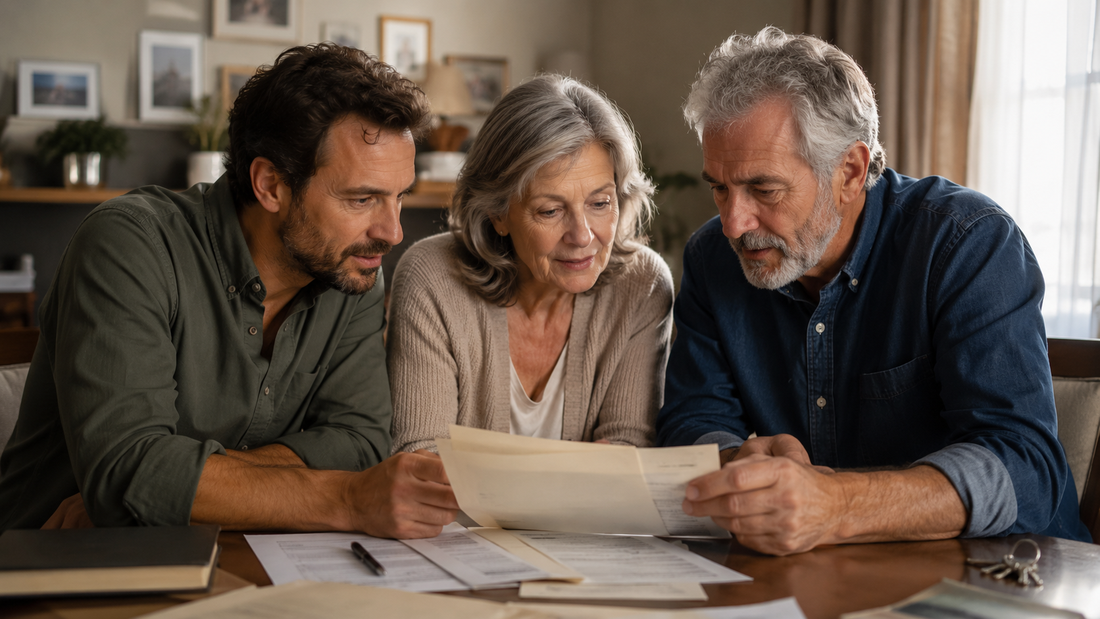 Familia recibiendo las llaves de una vivienda heredada